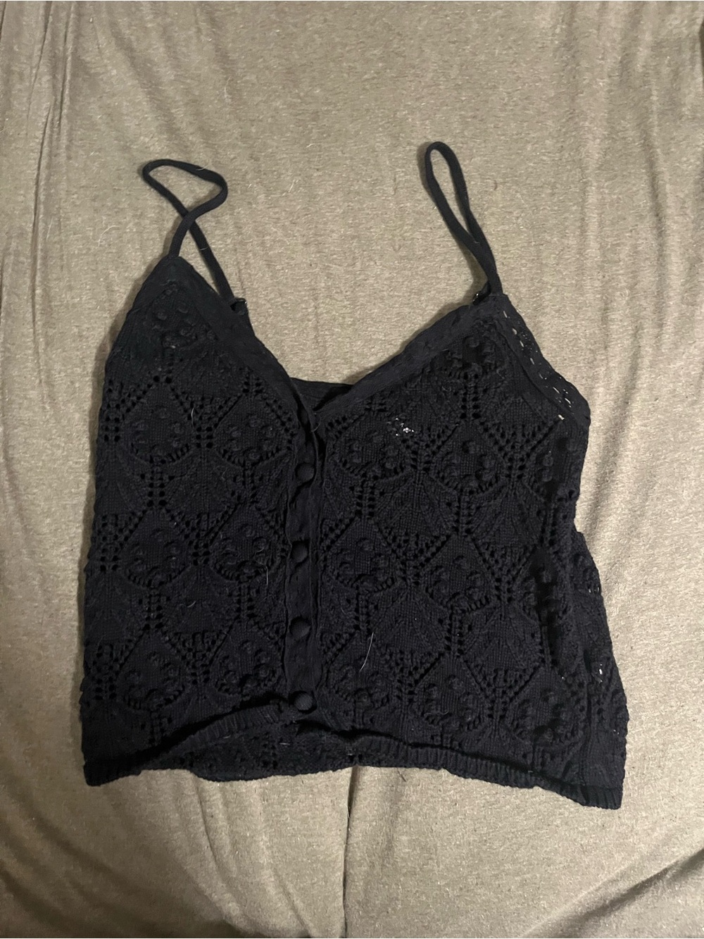 Aeropostale Black Crochet Button-Front Tank